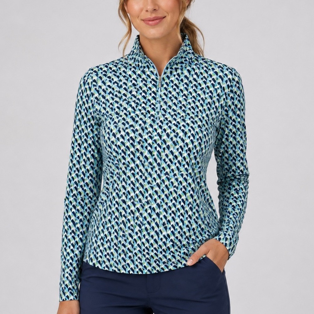 EP New York 1/4 Zip Performance Lightweight Golf Shirt in Geometric Print Size L